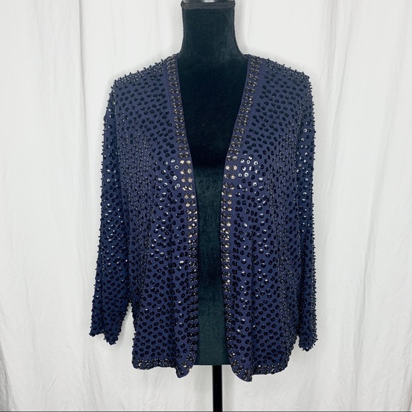Gorgeous sequinned and jewelled blue swing jacket - Picture 2 of 8